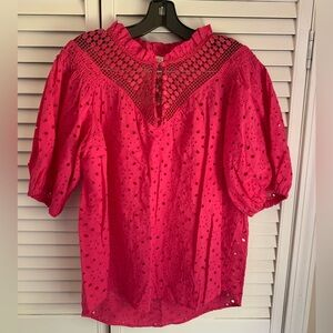 Adiva Fuchsia Eyelet Blouse